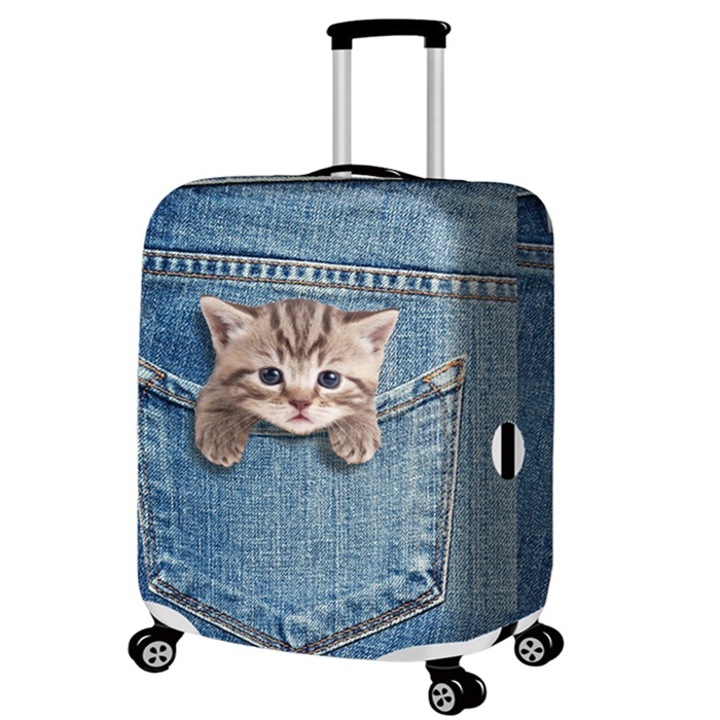 Husa elastica NINI pentru protectie Troler sau Valiza, Marimea L ajustabila, model Pisoi AK4805