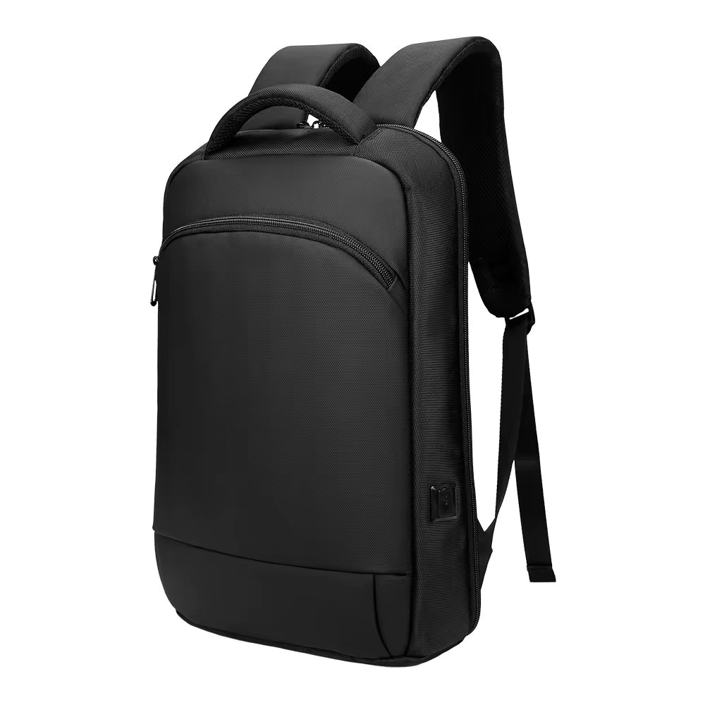 Rucsac laptop 15.6" business casual ingust, impermeabil, cu port de incarcare USB si buzunar antifurt, GETICS, 28.5x8x42 cm, Negru