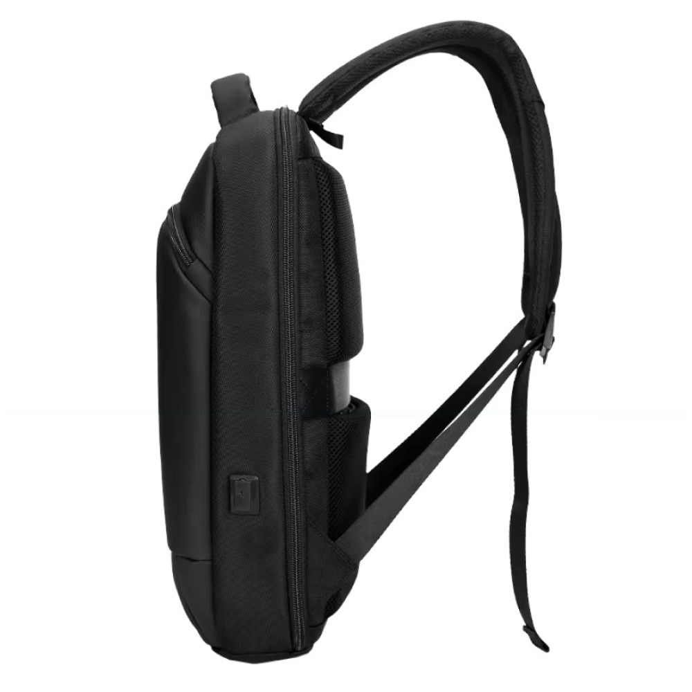 Rucsac laptop 15.6" business casual ingust, impermeabil, cu port de incarcare USB si buzunar antifurt, GETICS, 28.5x8x42 cm, Negru