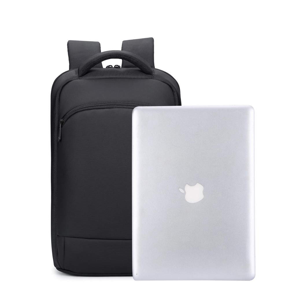 Rucsac laptop 15.6" business casual ingust, impermeabil, cu port de incarcare USB si buzunar antifurt, GETICS, 28.5x8x42 cm, Negru