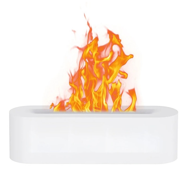 Umidificator de aer cu difuzor de aromaterapie efect de flacara NEXTLY, iluminare ambientala RGB 7 culori, schimbare automata/setare fixa culoare, temporizator 1h/3h/5h, 150ml, alb