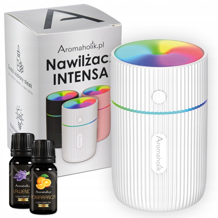 Ултразвуков овлажнител, Aromaholik INTENSA, 220 мл, Бял, Комплект с 2 филтъра и етерично масло