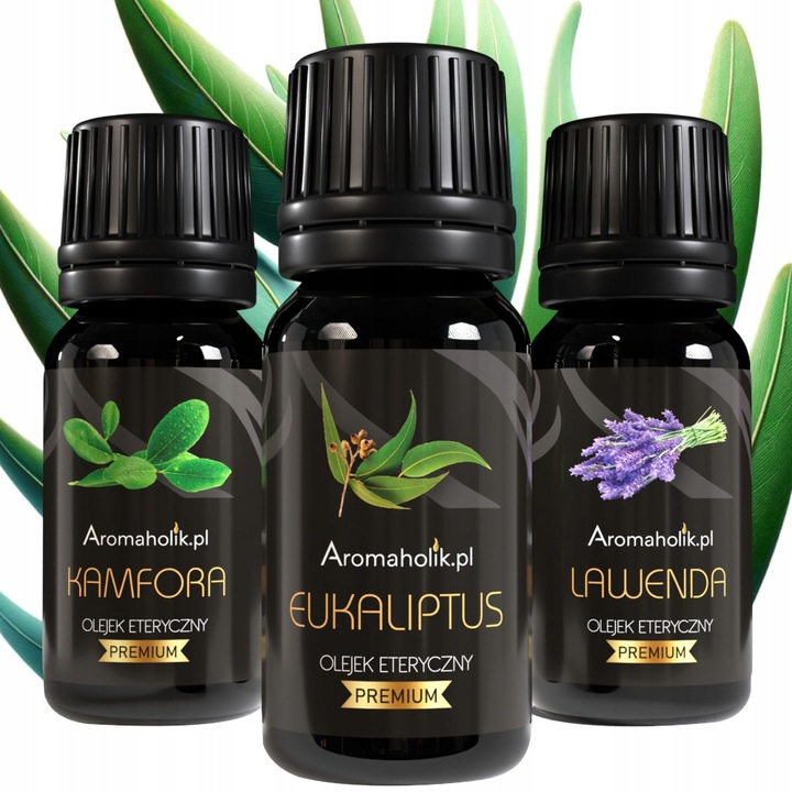 Комплект за ароматерапия Aromaholik, 3 натурални етерични масла, Лавандула, Камфор, Евкалипт, 3x10 мл