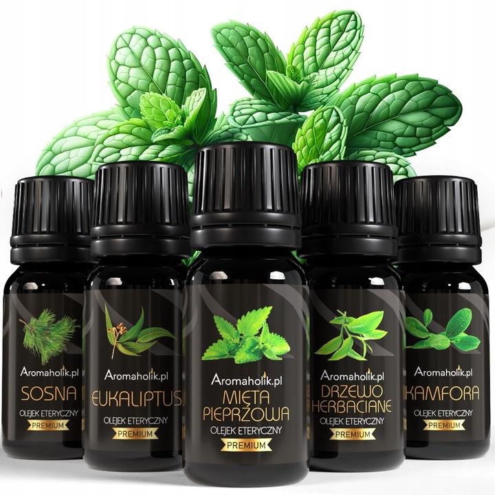 Set Uleiuri Esentiale, Set Sanatate, 5x Ulei Parfumat Natural, Uleiuri de Menta, Eucalipt, Pin, Arbore de Ceai si Camfor, Aromaholik, 5x10ml