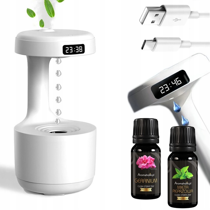 Ултразвуков овлажнител, Aromaholik GRAVITA, Антигравитационен ефект, LED осветление, 12x23 см, 800 мл