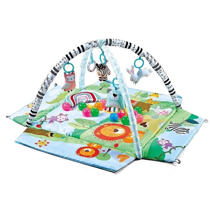 Постелка 5в1 за активност и детска площадка, мек материал с термична защита, лесен за почистване, противоплъзгащ се, многофункционален, бял/сив