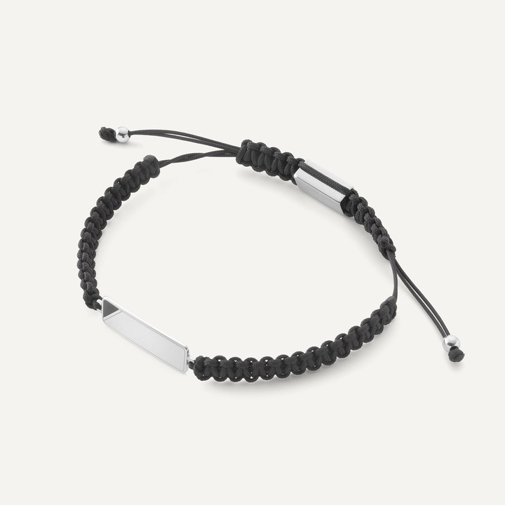 Гривна с низ с правоъгълна пластина, сребро 925, платинено покритие