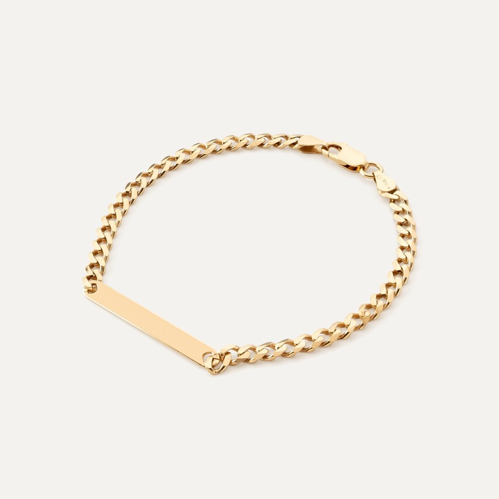 Гривна с правоъгълна плочка, дебела верижка, сребро 925, позлатена, дължина 21