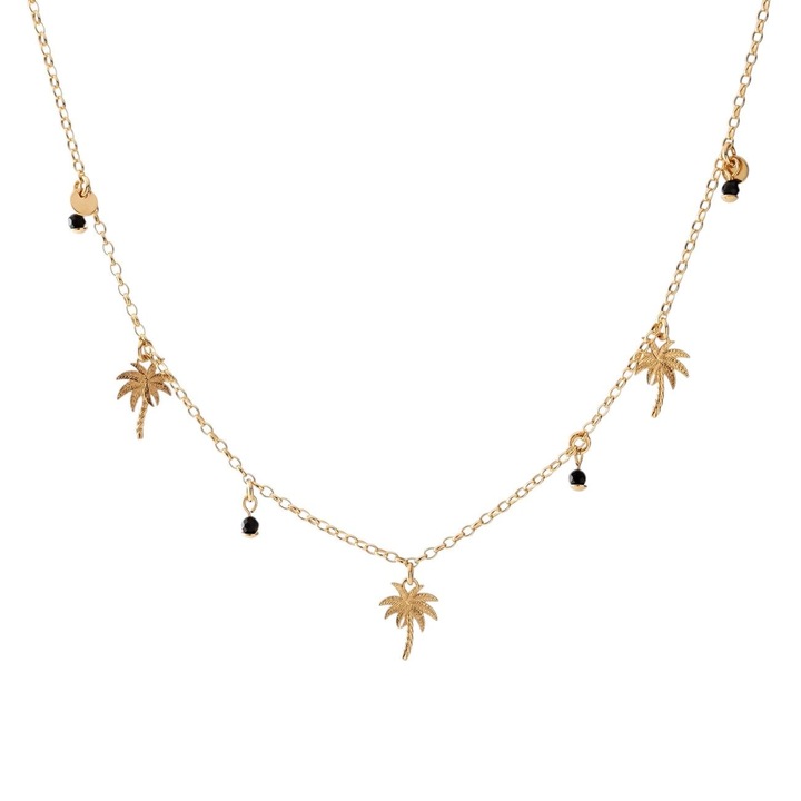 Colier palmier cu spinel negru – argint 925 placat cu aur | Bijuterie eleganta cu aer exotic, Giorre