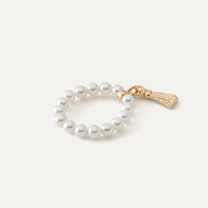 Inel flexibil cu perle cu ciucuri, argint 925 placat cu aur