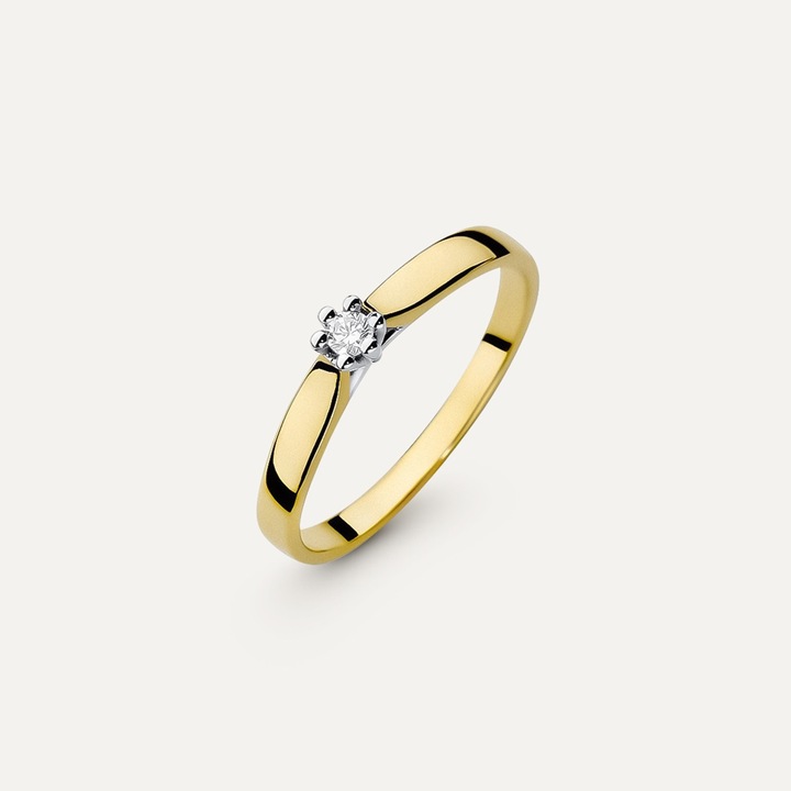 Inel de logodna GIORRE, aur galben 585, diamant 0,04ct, 13x16,67mm
