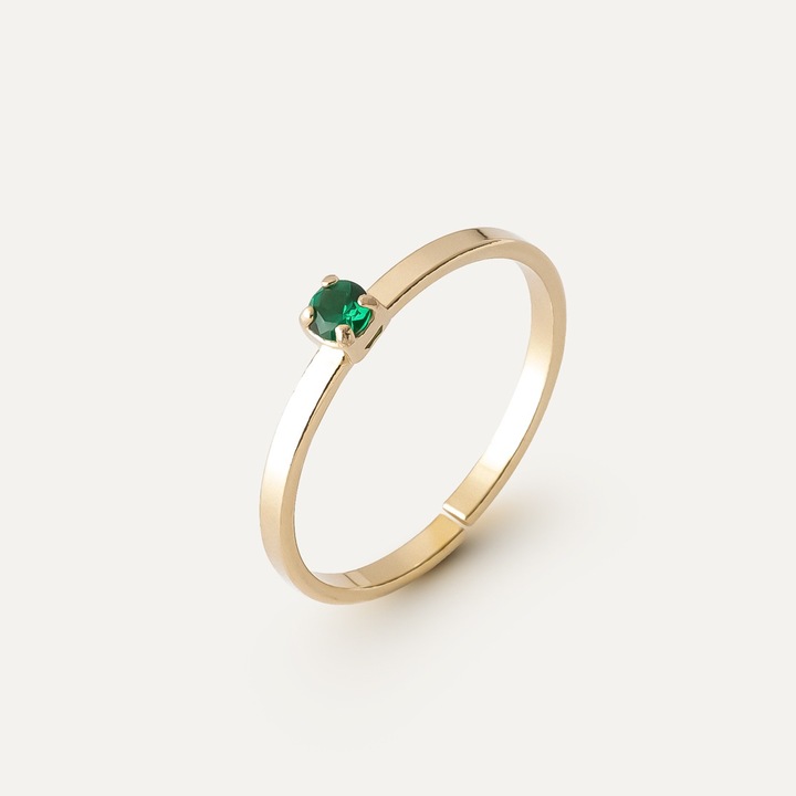 Inel cu cristal nano verde 3mm - My RING, argint 925 placat cu aur