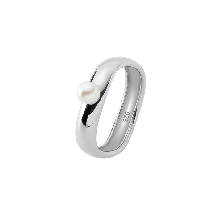 Пръстен във формата на вълна, с изчистена перла, сребро проба 925 и платинено покритие, вдъхновена от морската природа, размер 15, Φ17,33 mm, Giorre