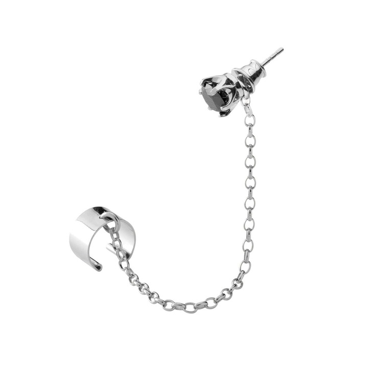 Cercel tip ear cuff cu diamant sintetic de 6 mm, din argint 925 acoperit cu platina – stralucire moderna si eleganta indrazneata, Giorre