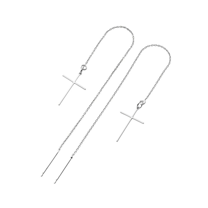 Cercei argint 925 placat cu platina – design modern cu lant si pandantiv cruce, Giorre
