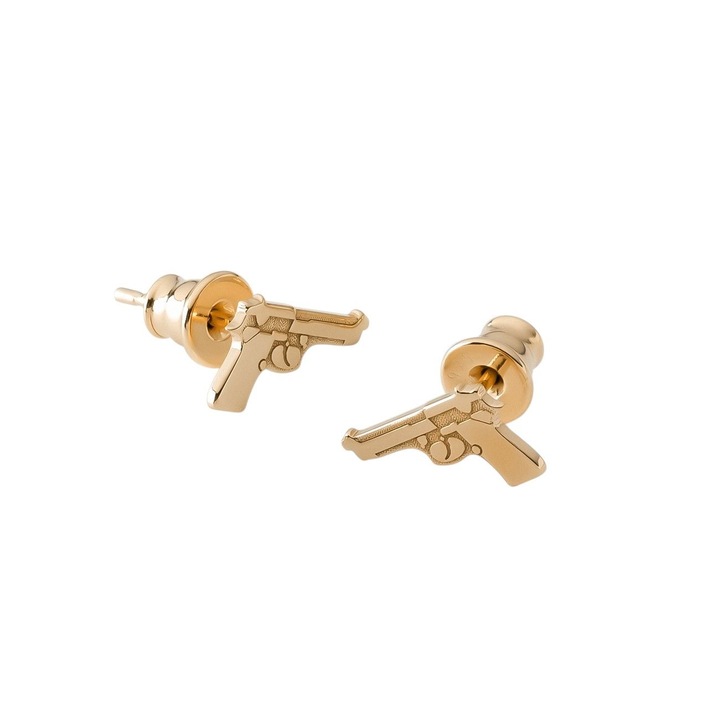 Cercei pistol Beretta – Argint 925 placat cu aur, stil rebel si indraznet, egdy style, Giorre