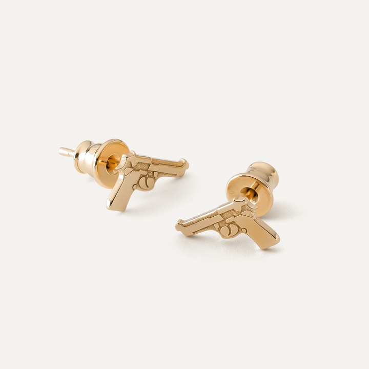 Обеци пистолет Beretta, сребро 925, златист