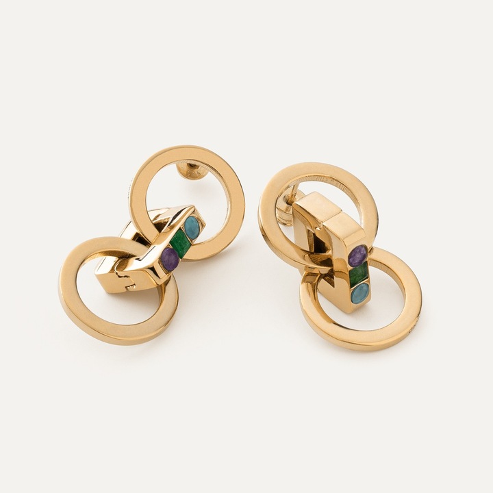 Обеци с цветни камъни, сребро проба 925, златист