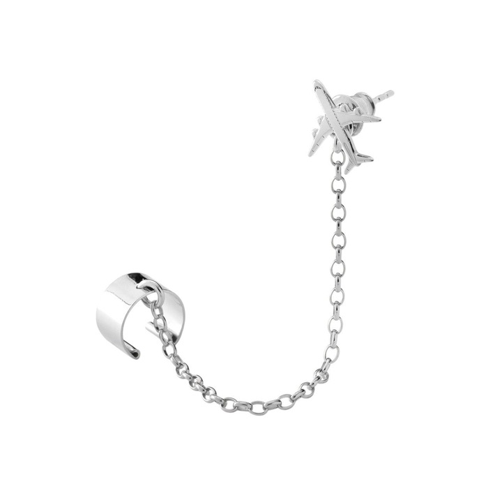 Cercel ear cuff avion – Argint 925 placat cu platina | Design jucaus si modern look, Giorre