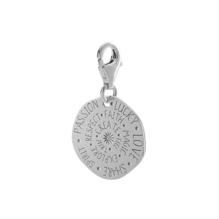 Charm pandantiv beads - moneda, talisman norocos, argint 925, placat cu platina, ideal pentru bratari sau coliere personalizate, Giorre
