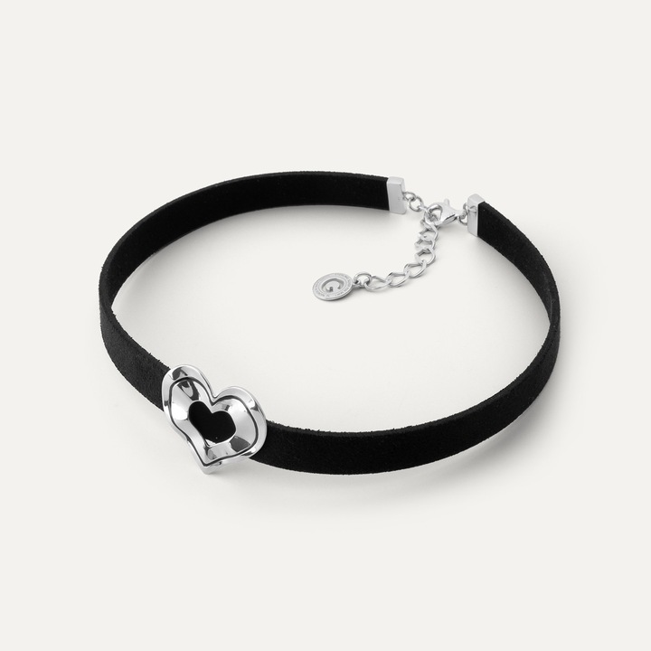 Чокър колие с черна смола, сребро 925 с платинено покритие