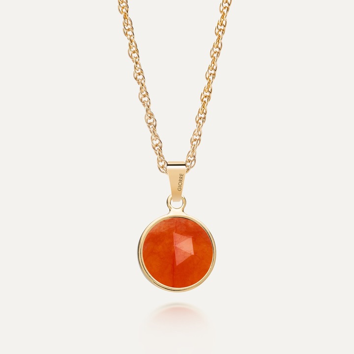 Colier din argint cu o piatra Rose Cut - jad portocaliu placat cu aur