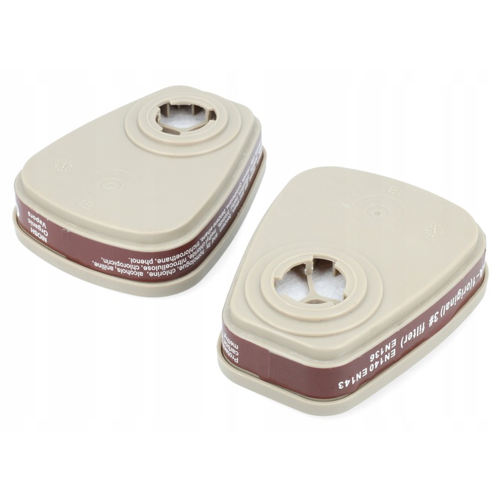 Set de 2 filtre cu canistra de carbune pentru masti, X-tech, alb/maro, marime universala
