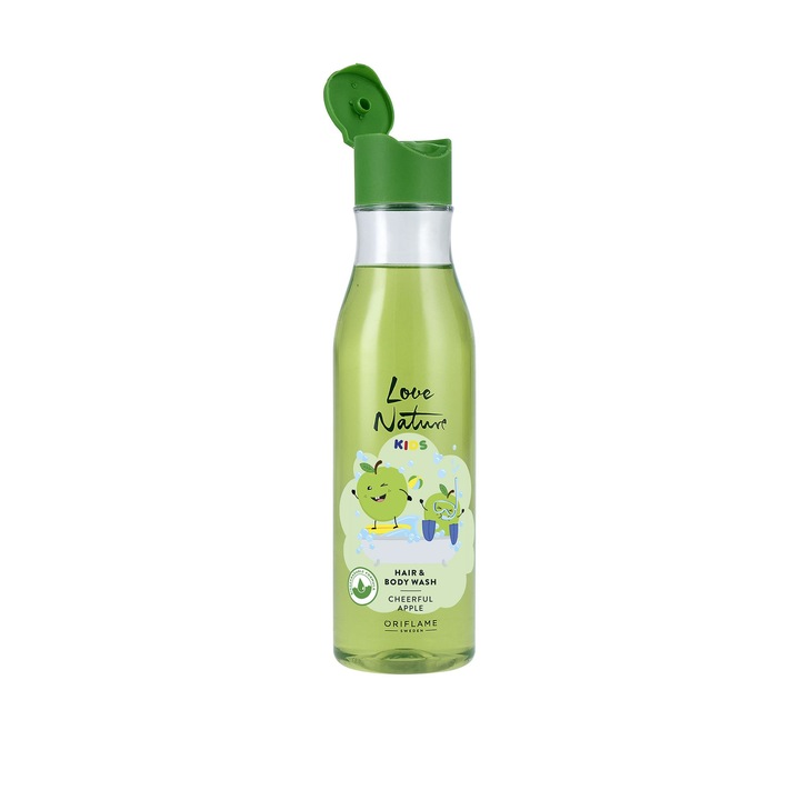 Gel de dus si sampon pentru copii Oriflame Love Nature Kids Cheerful Apple, fara parabeni, 250ml