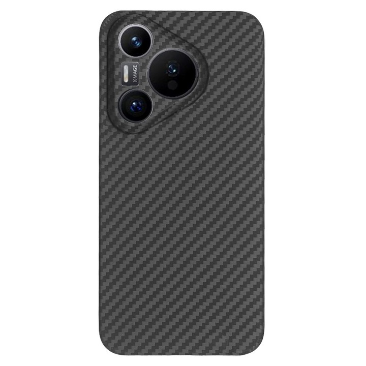 Husa fibra de carbon SILKASE pentru Huawei Pura 70, aramid kevlar, negru mat