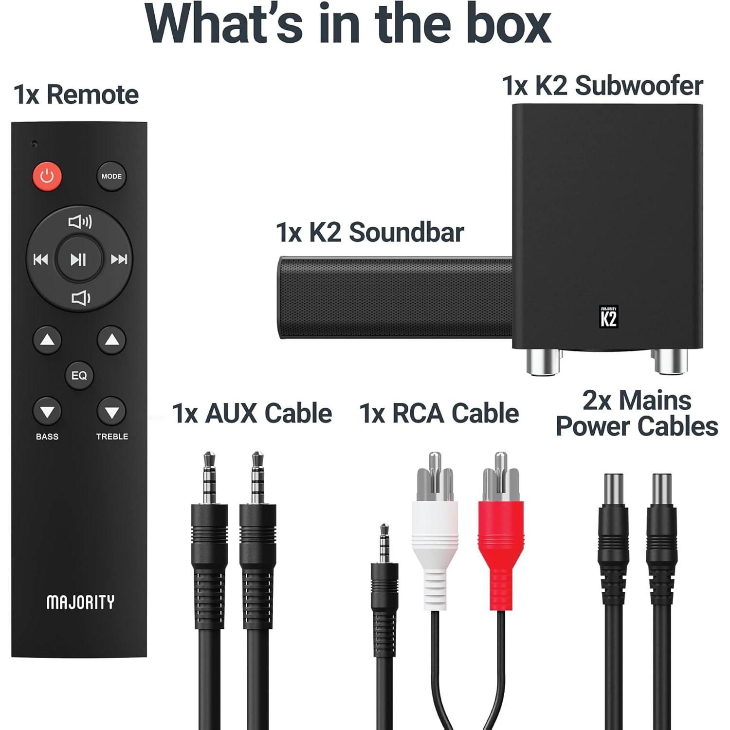 Soundbar Majority, K2, 2.1, Bluetooth, PC, Wireless, AUX, 150 W, negru
