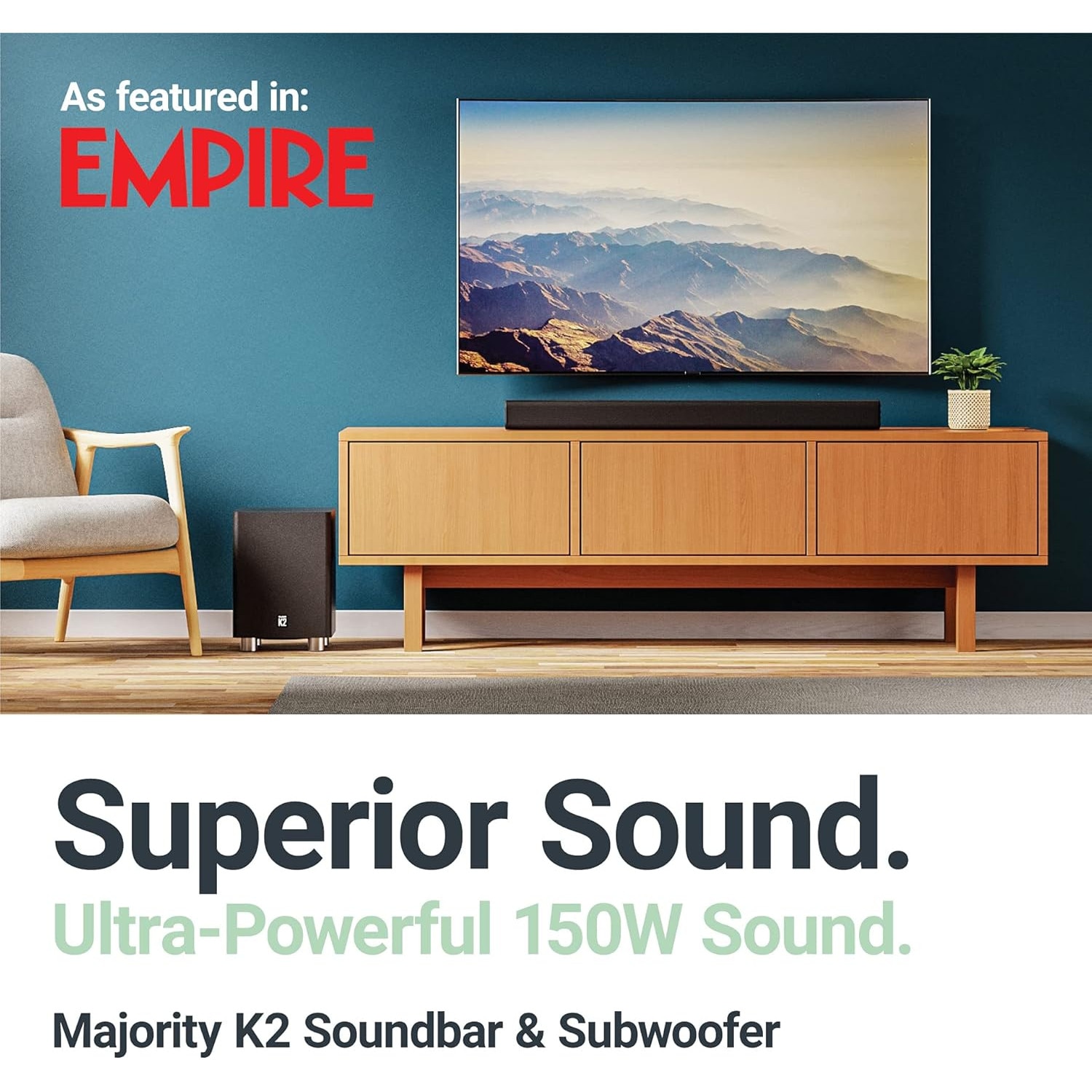 Soundbar Majority, K2, 2.1, Bluetooth, PC, Wireless, AUX, 150 W, negru