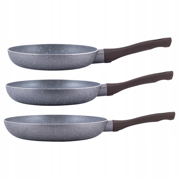 3 db univerzális serpenyős készlet, Kamille, Gránit, 20/24/28 cm, Szürke