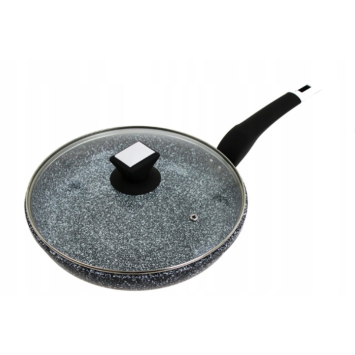 Serpenyő fedővel, Elitehoff, Gránit, Szilikon fogantyú, Univerzális, 24 cm, Szürke