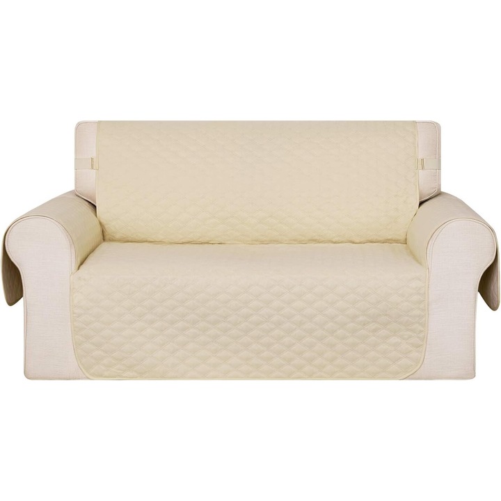 Защитен калъф за диван, Deconovo, за 2 места, Водо и мръсоустойчив, Противоплъзгащ се, Бежов