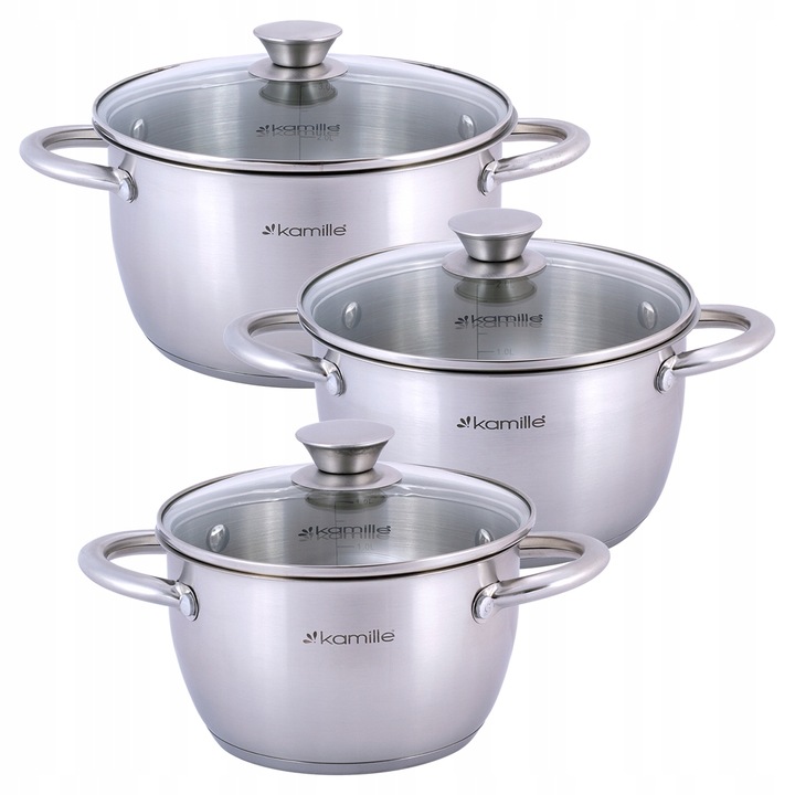 Edénykészlet fedéllel, Kamille, Rozsdamentes acél / Hőálló üveg, 1,5 L / 2,0 L / 3,0 L, Ezüst