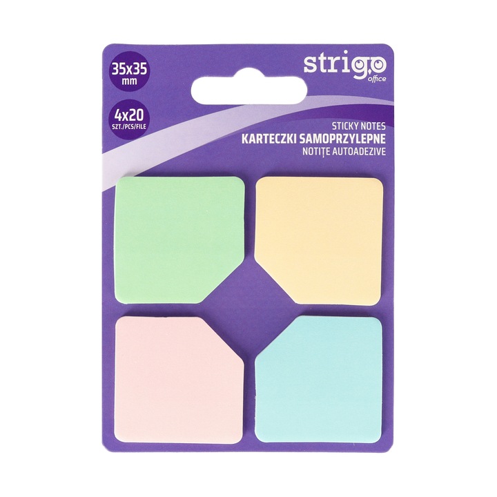 Квадратни самозалепващи бележки Strigo, 4x20 пастелни листа, 35x35 mm