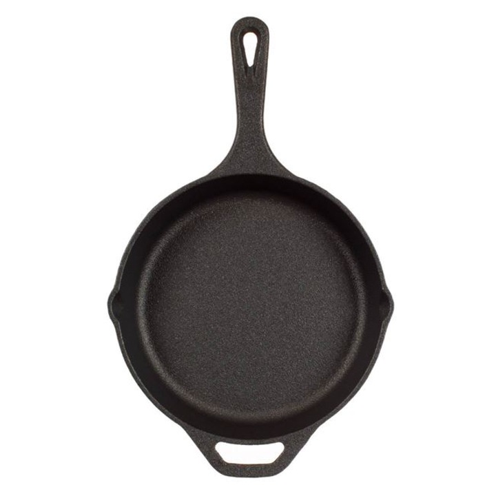 Tigaie fonta Ø26 cm cu 2 manere si margini scurgere, compatibila cu inductie cuptor si gratar