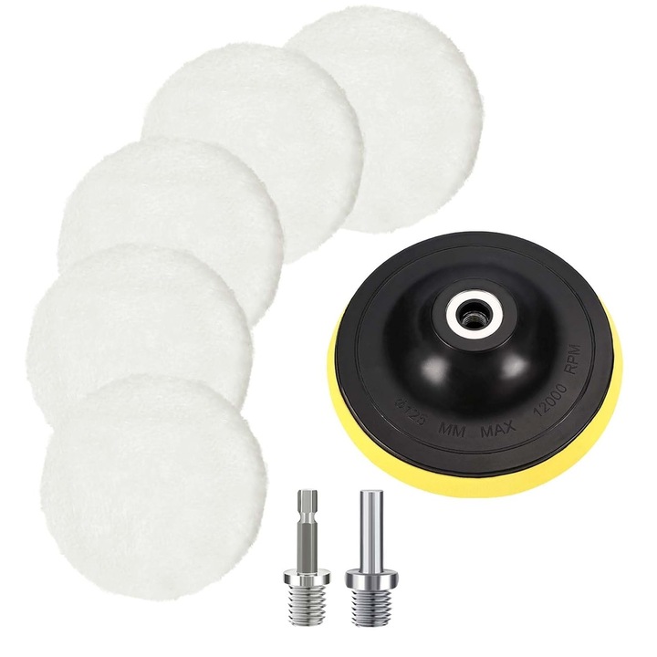 Set discuri de polishare, JENUOS®, pentru lustruit si adaptor pentru bormasina, diametrul 125 mm, 8 buc