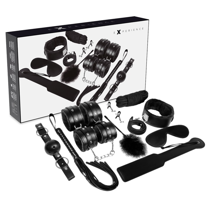 Set BDSM Experience, piele sintetica, negru, 11 piese