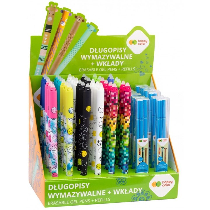 Комплект от 36 гел химикалки и 12 пълнителя, Happy Color, Изтриваеми, 0,5 mm, Сини