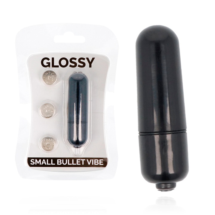 Vibrator Bullet Glossy, rezistent la apa, silentios, negru, 58x18mm