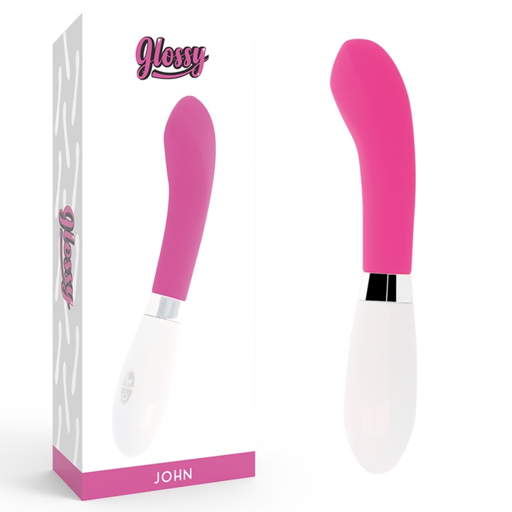 Vibrator GLOSSY John Curve, Silicon, 10 Moduri de Vibratie, Rezistent la Apa, Roz, 12cm