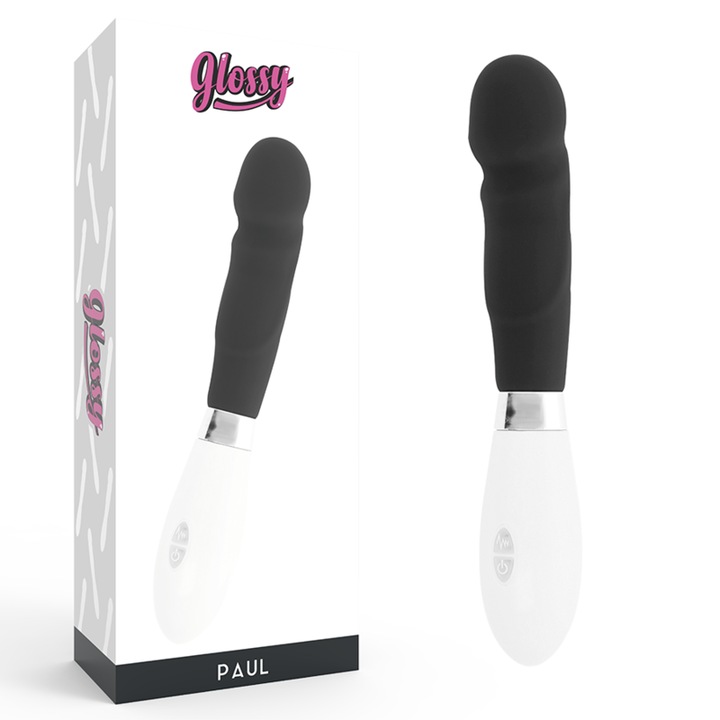 Vibrator GLOSSY PAUL, Silicon, 10 Moduri de Vibratie, Rezistent la Apa, Negru, 12cm