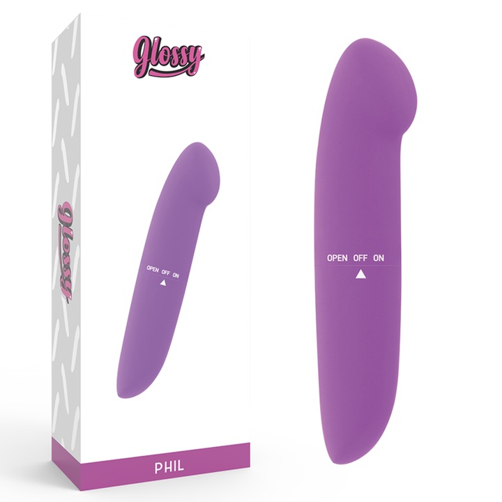 Vibrator GLOSSY, stimulare G-spot, rezistent la apa, mov, 13cm
