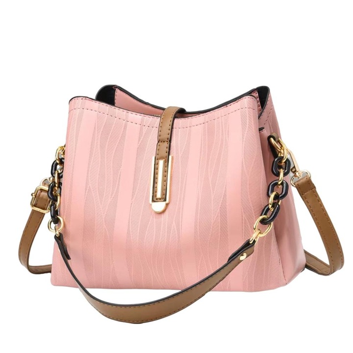 Geanta de dama, roz, 26x12x20cm, PU, stil umar si crossbody