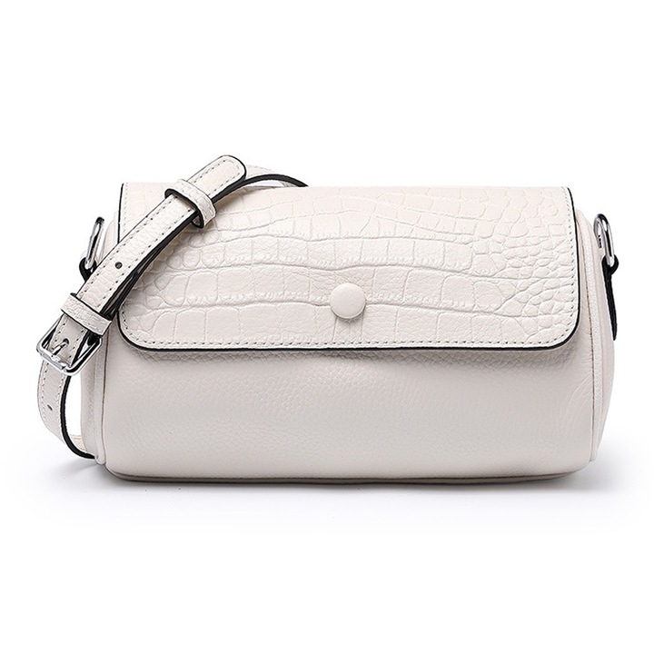 Női táska, QttvbTna, természetes bőr, fehér, 22x12,5x11cm