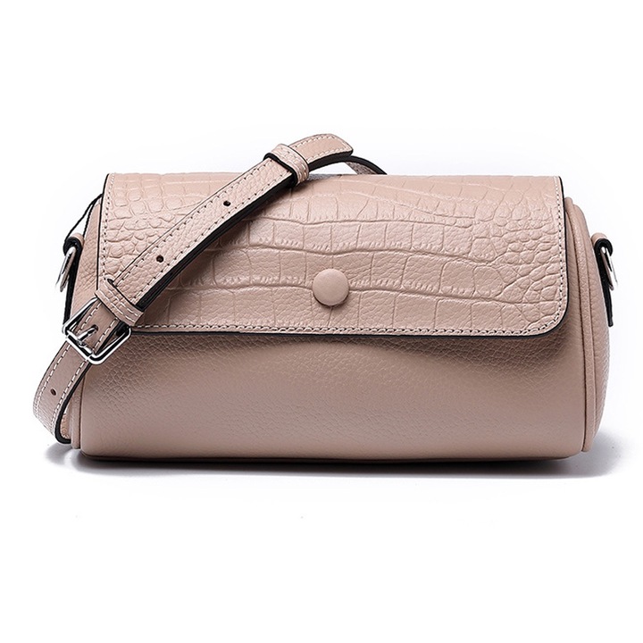 Geanta de umar dama, piele naturala, roz, 22x12.5x11cm