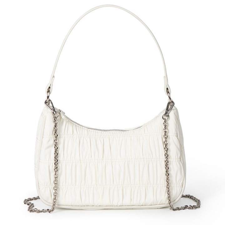 Jormftte női táska, pliszírozott modell, zöld/rózsaszín/tejesfehér szín, mérete 25x15.5x7cm