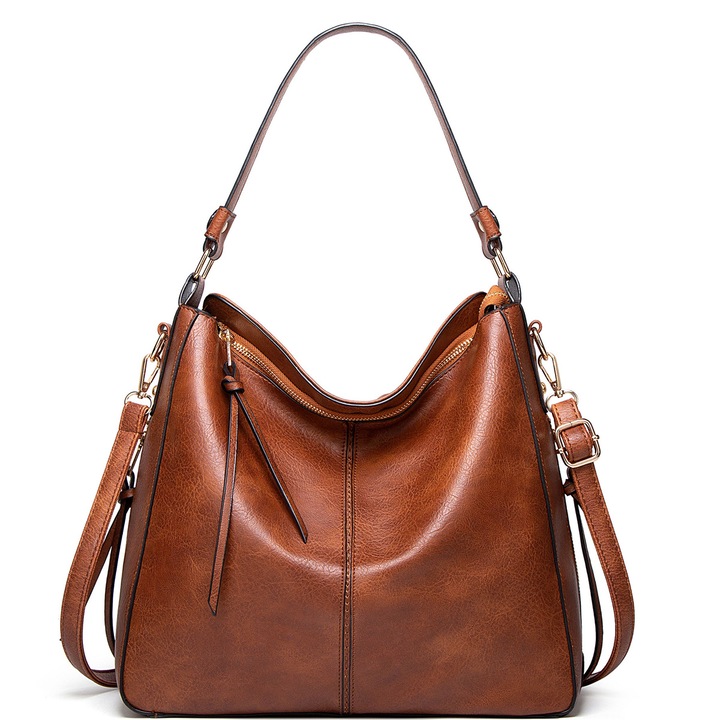 Jormftte válltáska, barna/fekete, 34x13x30cm, PU anyagból, 1 darabos szett.