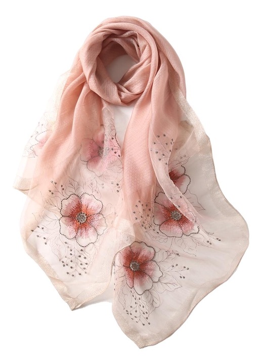 Esarfa eleganta, roz, matase pura, 195x68cm